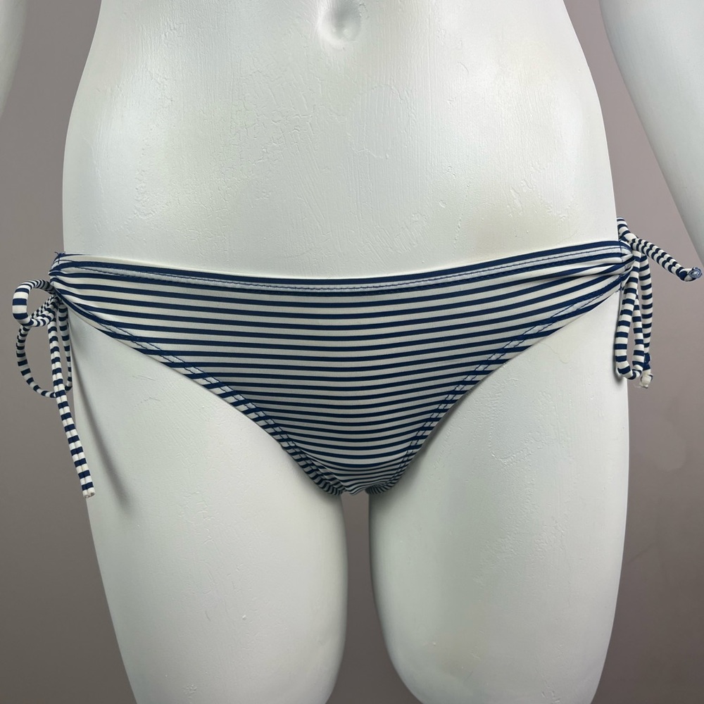 Blue and White Striped Bikini Bottoms with Adjustable Ties